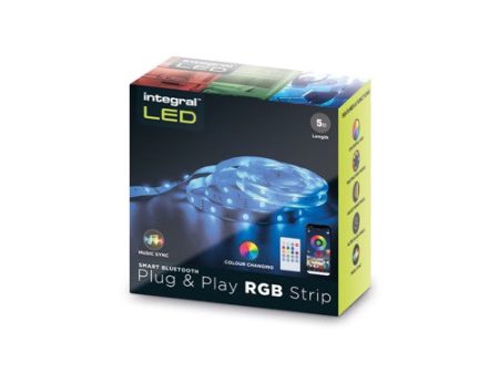 RGB PLUG AND PLAY LED STRIP KITS IP20 5M 4.5W M 30LED M 10MM WIDTH 120 BEAM BOX PACK WITH IR CONTROLLER & BLE APP CONTROL UK PLUG INTEGRAL Online now